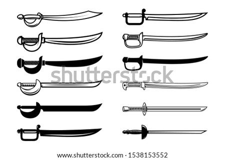 Set of swords isolated on white background. Design element for logo, label, badge, sign. Vector illustration