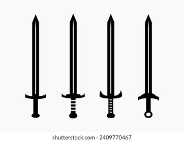 Set of swords isolated in white. Simple vector illustration of blade.  