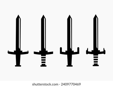 Set of swords isolated in white. Simple vector illustration of blade.  