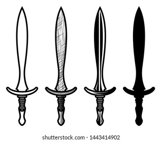 Set Of The Swords Outline Sketch Vector illustration