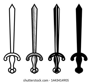 Set Of The Swords Outline Sketch Vector illustration