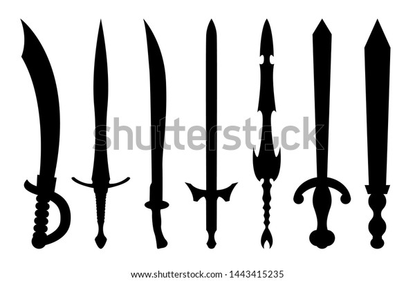 Set Swords Vector Illustration Silhouette Stock Vector (Royalty Free ...