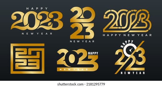set of Symbol 2023 happy new year with luxury gold color