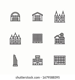 Set Symbol Buildings line icons