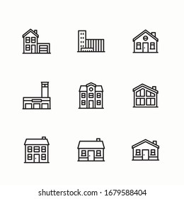 Set Symbol Buildings line icons