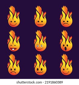 Set  Symbol Of Cute Fire Emoticon Perfect For Digital Developer Tools Items