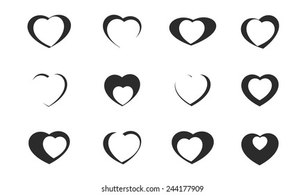 Set of symbol heart, black vector