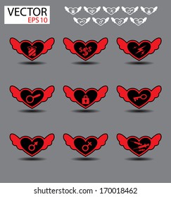 Set of symbol heart ,heart with wings