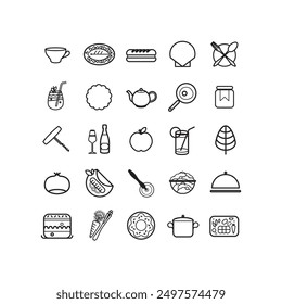 Conjunto de símbolos para ilustrar el tema de la cocina
