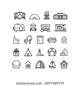 set of symbol to illustrate the theme of unusual cabins