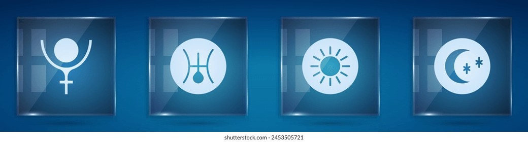 Set Symbol Pluto, Uranus, Sun and Moon and stars. Square glass panels. Vector