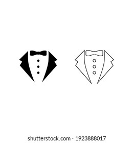 Set of Symbol service dinner jacket bow. Tuxedo concept. Tux sign Butler gentleman idea