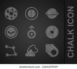 Set Symbol Uranus, Cloudy weather, Comet, Mercury, Star constellation zodiac, Medallion with eye, Planet Saturn and Full moon icon. Vector
