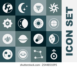 Set Symbol Uranus, Eclipse of the sun, Earth globe, element, Falling star,  and Sun icon. Vector