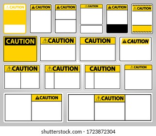 Set symbol yellow caution sign icons on white background
