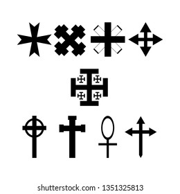 Set of symbolic crosses. Collection of isolated icons. Vector illustration.
