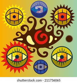 Set of symbolic eye. Geometric spherical shape depicting abstract eye. Vector illustration.