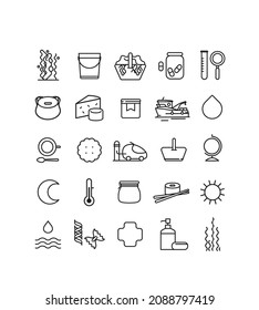 set of symbols about seaweed. Culture, processing, consumption. these symbols correspond to all trades around algae from extraction to consumption, cosmetics, cooking, industry, agriculture