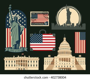 set of symbols and architectural landmarks of the United States of America