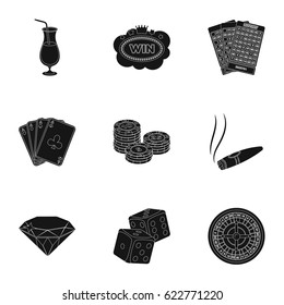 The set of symbols casino games. Gambling for money. Chips, dominoes, casino. Casino and gambling icon in set collection on black style vector symbol stock illustration.