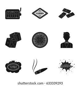 The set of symbols casino games. Gambling for money. Chips, dominoes, casino. Casino and gambling icon in set collection on black style vector symbol stock illustration.