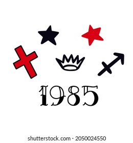 Set symbols crown, star, arrow, style old school tattoo, icons, spiritual signs. Magic esoterica talisman elements. Vector illustration