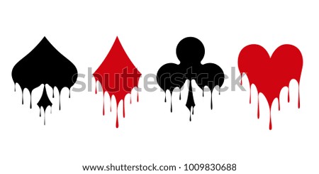 Set of symbols deck of cards for playing poker and casino. Flowing liquid paint. Vector illustration.