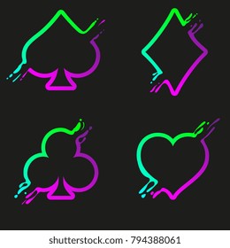 Set of symbols deck of cards with splash liquid shape for playing poker and casino. Vector illustration.