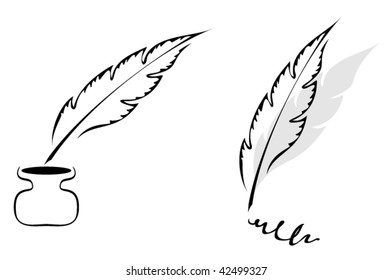 Set of symbols with feather isolated on white
