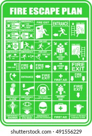 Set of symbols for fire escape evacuation plans