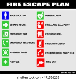 Set Of Symbols For Fire Escape Evacuation Plans