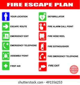 Set of symbols for fire escape evacuation plans