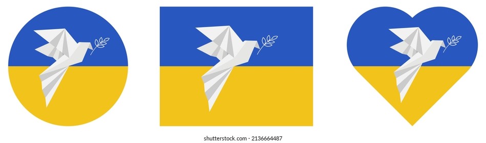 Set of symbols of the flag of Ukraine with the dove of peace. The concept of a peaceful and independent life.