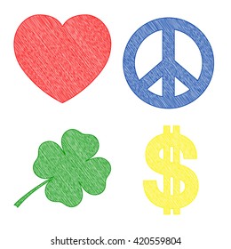 set of symbols,  four designed squiggles symbols