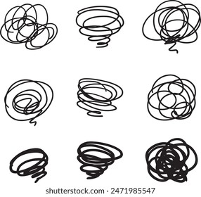 A set of symbols for "frustration," "worry," "crumpled," and "swirling" manga symbols