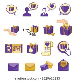 set of symbols of gifts, wish list, dreams colored vector