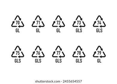 A set of symbols for glass recycling. Recycling codes, symbols for material classification.