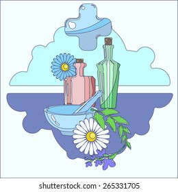 Set of symbols for homeopathic pharmacy. Line symbols.