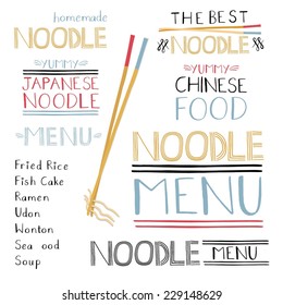 Set of symbols icons Chinese food in retro style lettering Chinese noodles, and lettering. Logos.
