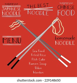 Set of symbols icons Chinese food in retro style lettering Chinese noodles, and lettering. Logos.