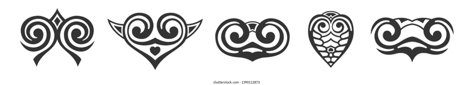 Set of symbols isolated on white background. Simple logos. Design elements. Vintage decorative elements. Tattoos ideas designs. Vector monochrome illustration.