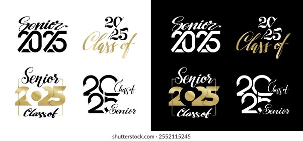 Conjunto de letras de símbolos Senior. Paquete de Graduación 2025. Clase de 2025, High School University. Vector Diseño Anuncio Senior class of. Camiseta de clase senior, camisa de graduado, póster, tarjeta, redes sociales.