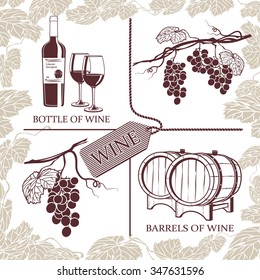 Set symbols on the theme of grapes, red wine and winemaking