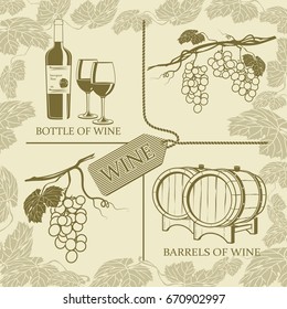 Set symbols on the theme of grapes, white wine and winemaking