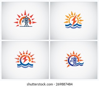 Set symbols on theme: hydro power and electricity.