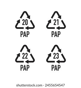 A set of symbols for paper recycling. Recycling codes, symbols for material classification.