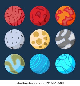 A set of symbols of planets in a flat style. Vector planets icons.