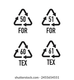 A set of symbols for the processing of biomaterials. Recycling codes, symbols for material classification.