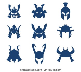 Set of symbols of samurai and warrior helmets