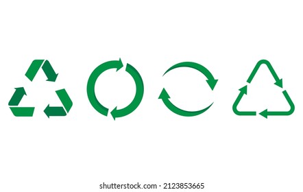 Set of symbols and signs for design of packaging products, information about the goods being transported and a sign of recycling, green symbols isolated on white background